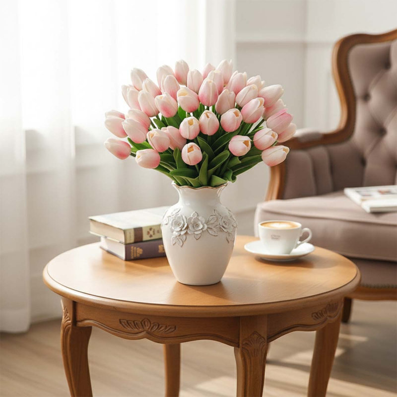 Bouquet de tulipes artificielles artificielles 12 pièces Real Touch, Rose dégradé