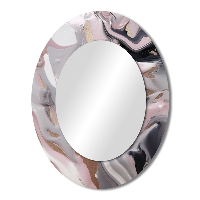 Œuvre de peinture en marbre massif IV - miroir mural ovale rose, 43 po x 33 po