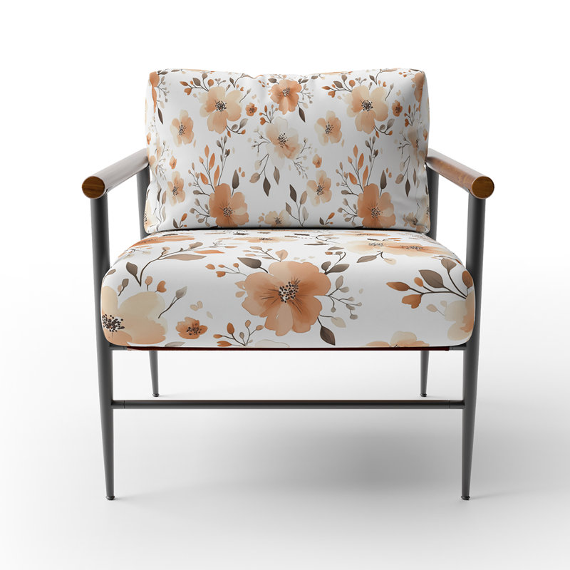 Chaise rembourrée Floral - Fauteuil orange Rust Cottage, Bras ronds bruns