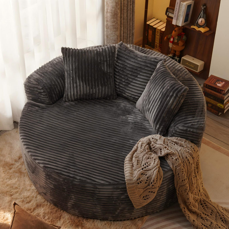 Chaise longue surdimensionnée en velours côtelé moelleux , Gris