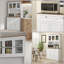 Armoire de rangement pour garde-manger blanche 71 po avec support pour micro-ondes, huche de buffet autoportante, 2 tiroirs, 5 portes en verre et tablettes réglables pour la salle à manger