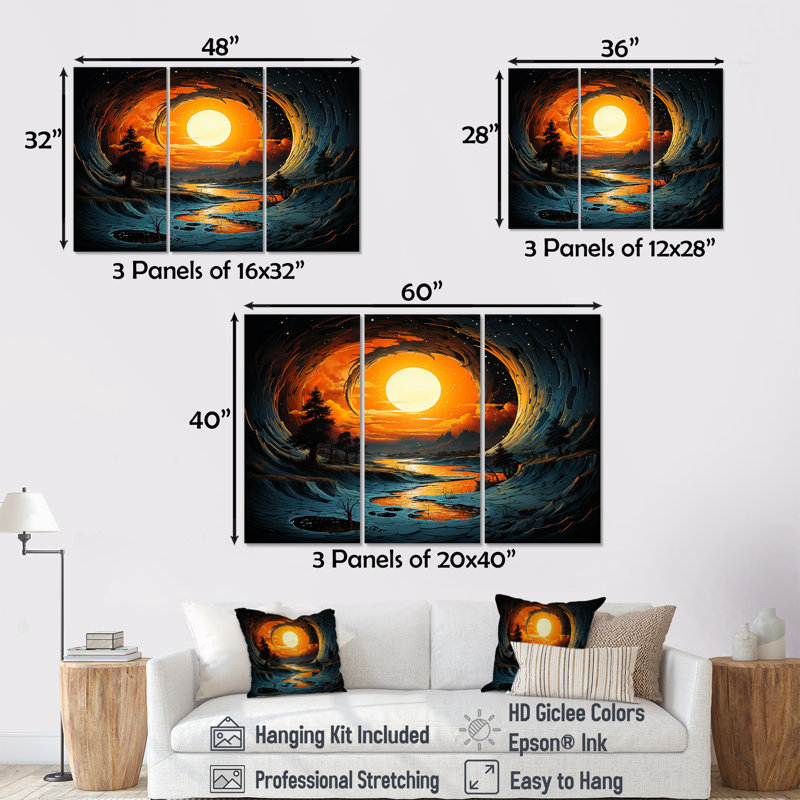 Coucher de soleil sur les vagues - plage, art mural, Toile tendue, H 32 po x l 48 po