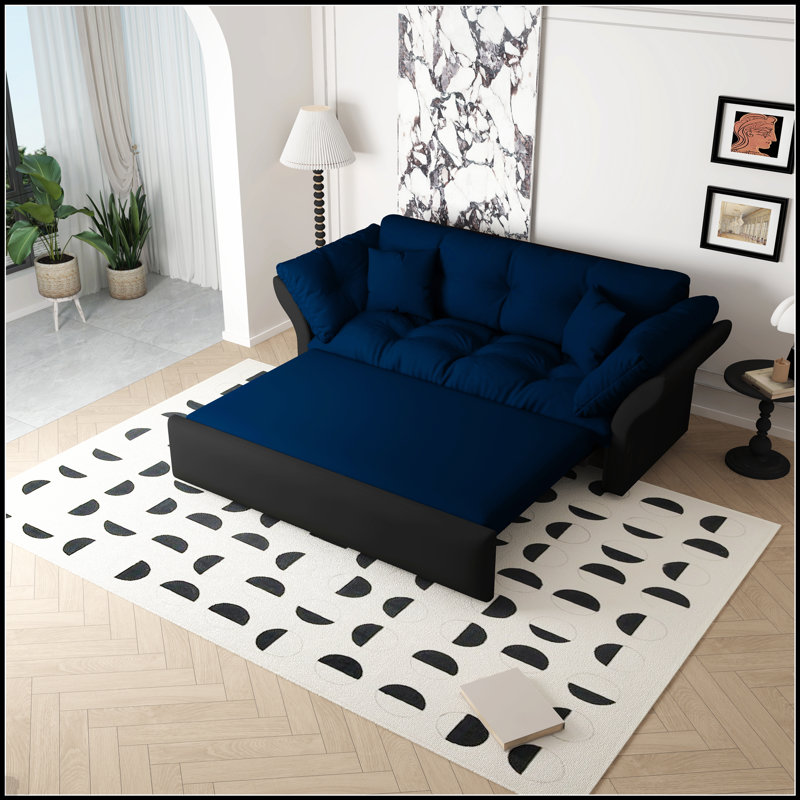 Grand canapé-lit gigogne, canapé-lit convertible 3-en-1 avec design capitonné pour plus de confort et de polyvalence, Bleu