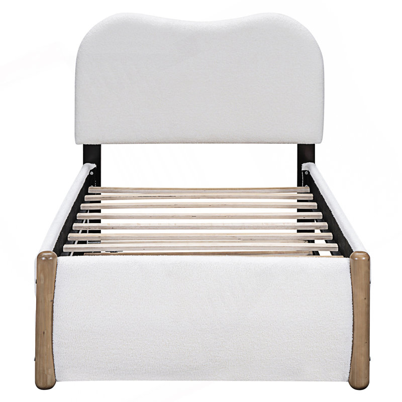 Lit plateforme tapissier simple avec lit gigogne simple, Blanc