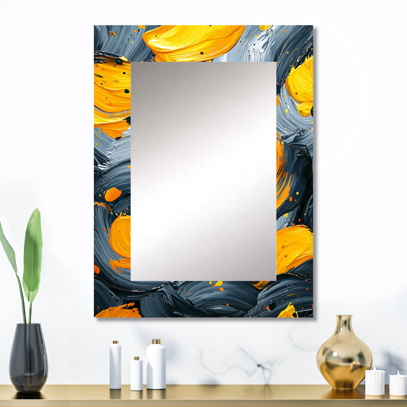 Encre jaune et gris Dream Fragments I - grand miroir mural fauvisme, miroir unique moderne, impression sur métal