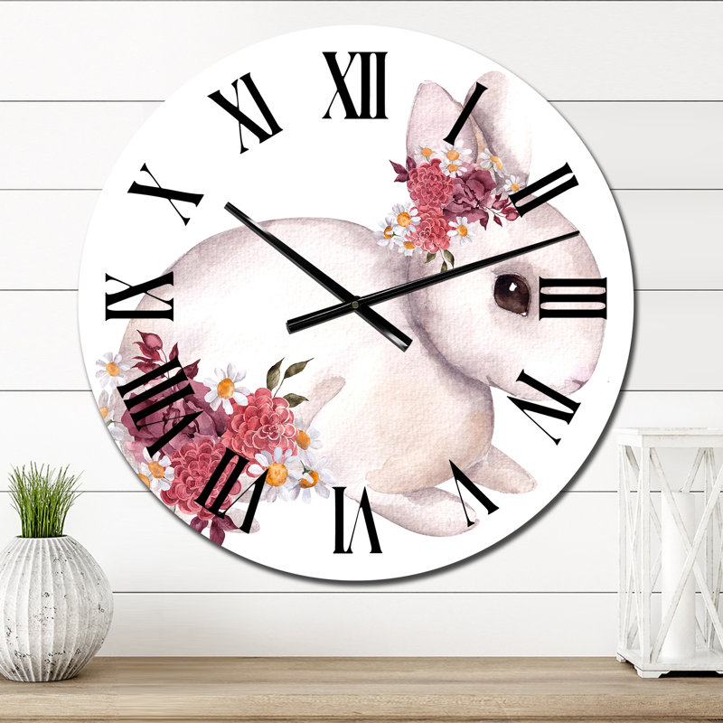 Mignon lapin et fleurs et feuilles d'automne - Horloge murale traditionnelle, Petit