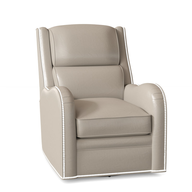 Stellan Recliner, Outsider Raven Genuine Leather, No Nailhead, Swivel Glider with Power Button