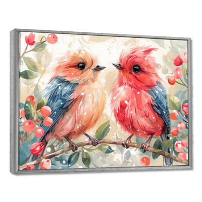 Pink Blue Love Birds On A Branch - Bird Wall Art Living Room