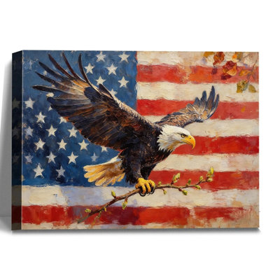 36" x 24" Oil Painting Bald Eagle American Flag Canvas Wall Art Patriotic Wall Decor Veterans Day