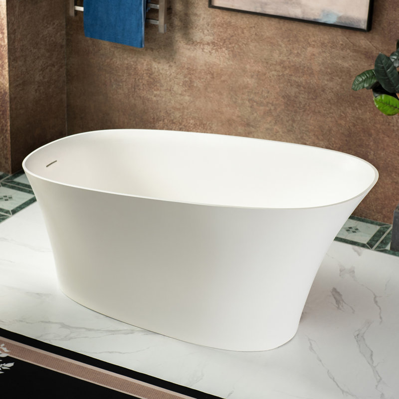 Aether WOODBRIDGE Luxury Contemporary Solid Surface Stone Resin Freestanding Bathtub in Matte White