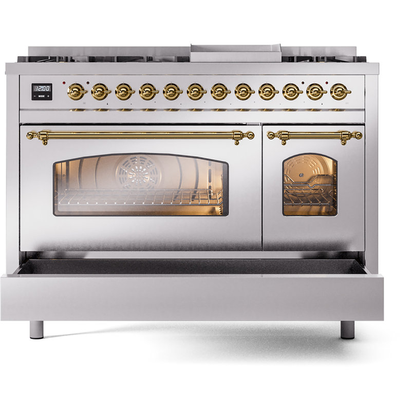 ILVE Nostalgie II 48 Dual Fuel Range , Stainless Steel/Brass, Natural Gas