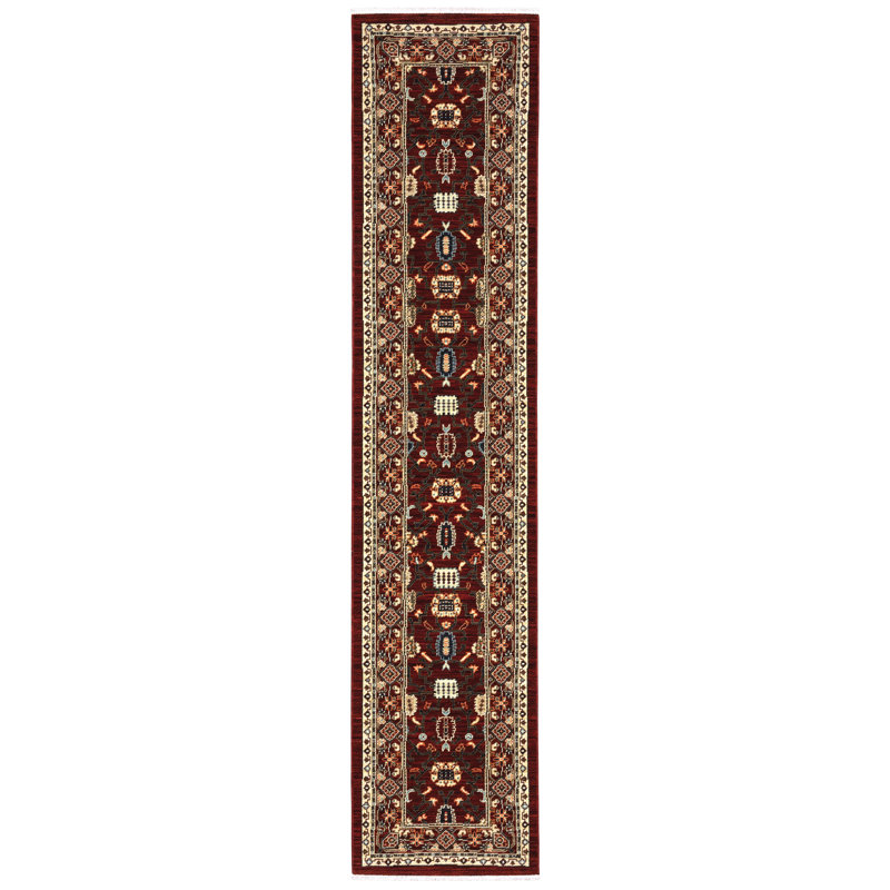 Tapis rouge / noir Oaklynn, Tapis de couloir 2 pi 6 po x 12 pi