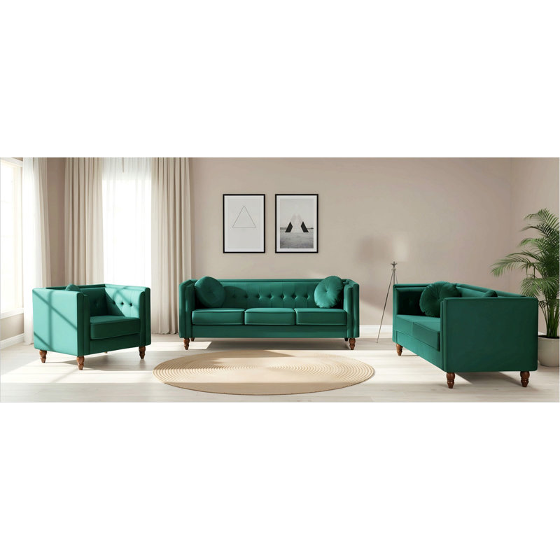 Canapé 2 places Chesterfield, Velours vert