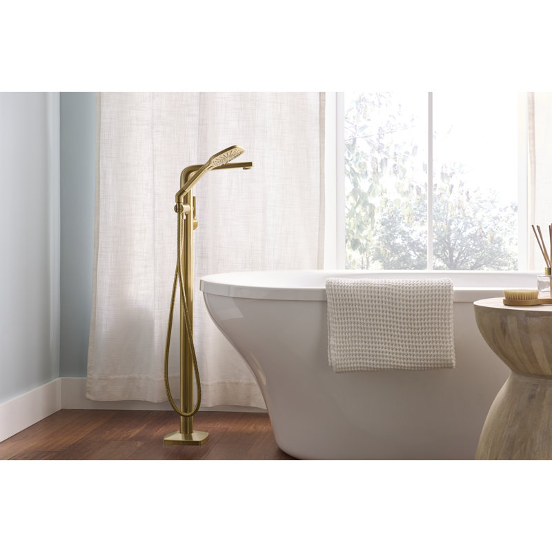 Ensemble de garniture de robinet de baignoire à poser sur pied à poignée simple transitionnelle avec douche carrée en chrome 1,75 GPM
