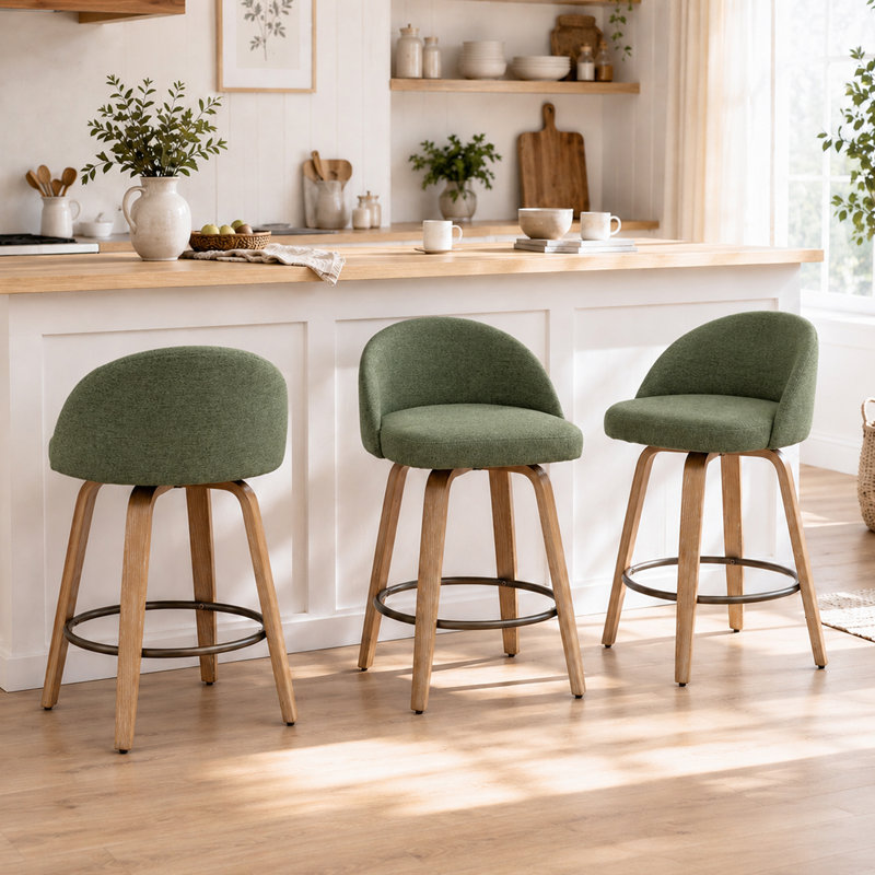 Tabourets de bar pivotants en velours Louise, Green, Counter Stool (25.39” Seat Height)