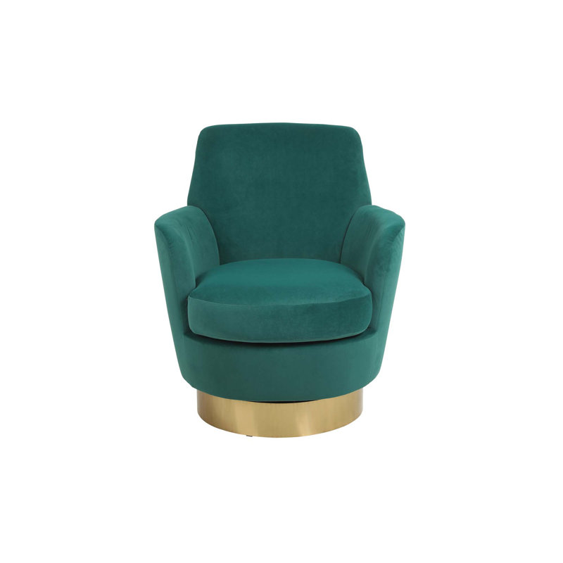 Swivel Barrel Chair, Accent Chair, Armchair With Stainless Steel Base, Emerald Velvet