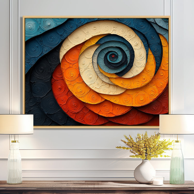 Omika, géométrique, éclipse de biomorphisme, galaxie II - spirales abstraites, art mural, H 12 po x l 20 po, Cadre flottant