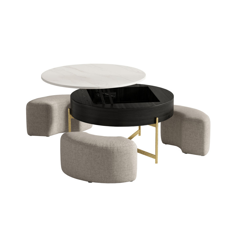 Ensemble de tables basses rondes à plateau relevable, Blanc / noir