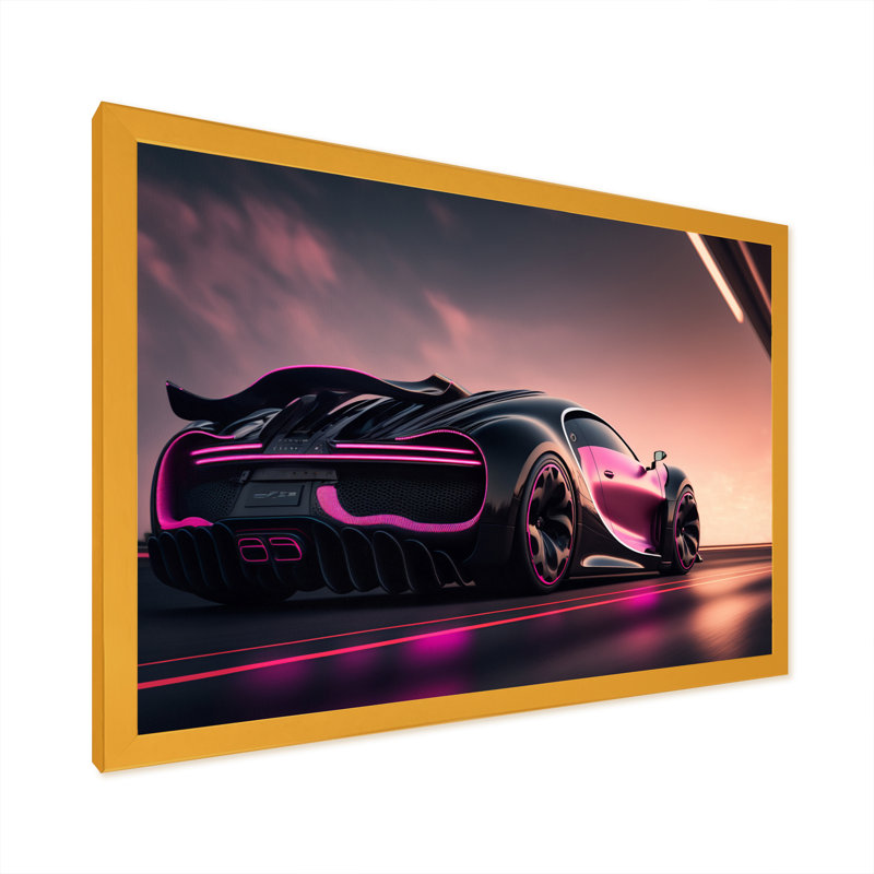 «Visionary Bugatti Design» en noir et magenta I - reproduction sur toile, H 16 po x l 32 po x P 1 po