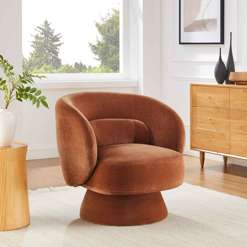 Saboor 78Cm Wide Swivel Barrel Chair, Dark Rust Rayon