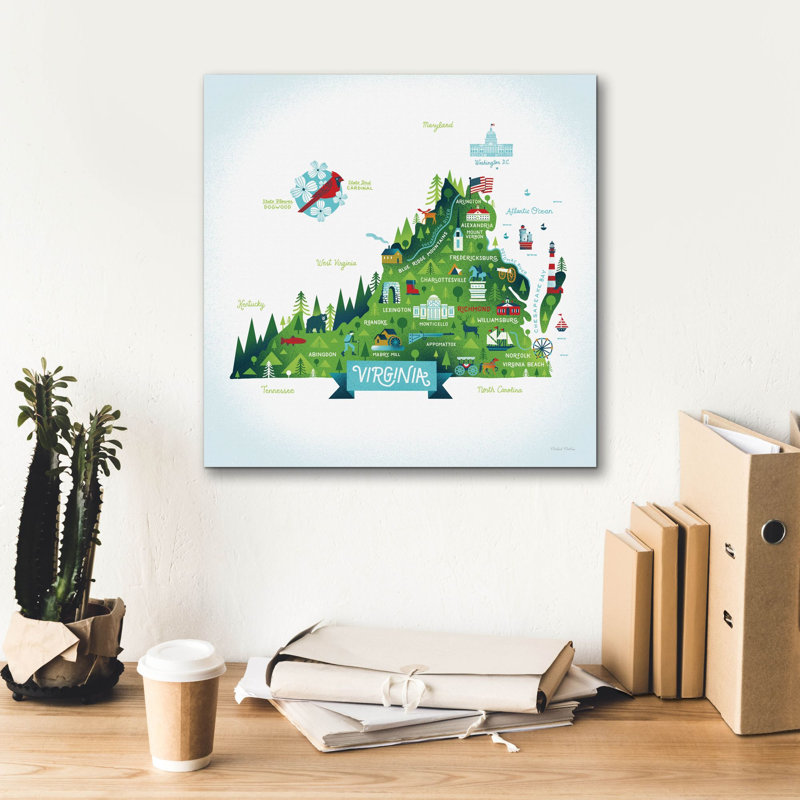  «Illustrated Virginia» par Michael Mullan, art mural sur toile, 37 po x 37 po, H 18 po x l 18 po x P 0,75 po