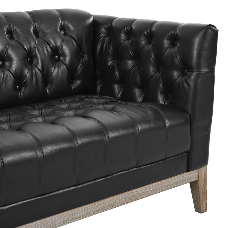Canapé spacieux de 200 cm en similicuir, capitonné moderne, pour salon., Black