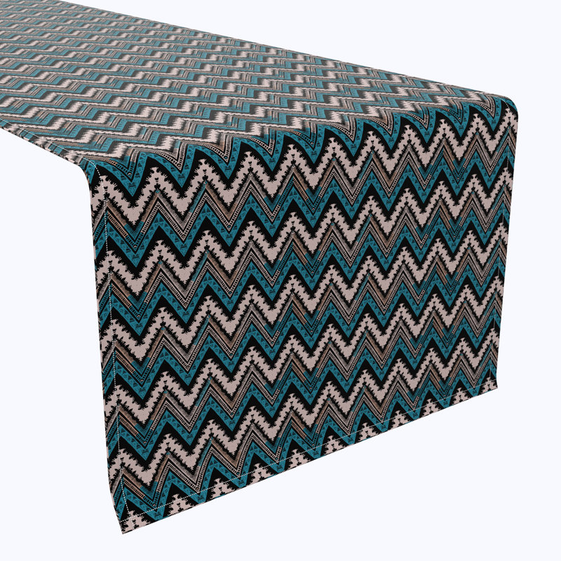 Table Runner, 100% Cotton, 16X108", Patterned Chevron, 72" L x 16" W
