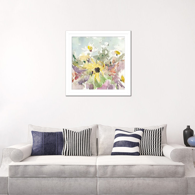«Daisy Vase I», reproduction d'art murale, papier d'art encadré, H 24 po x l 24 po, Papier à cadre ouvert avec passe-partout