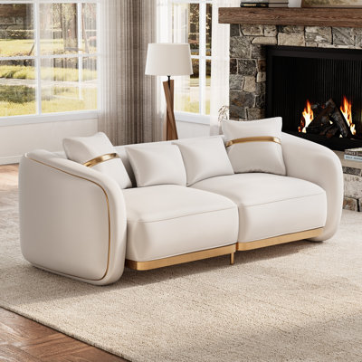 Modern Curved 3-Seater Sofa with Deep Seat and Gold Accents