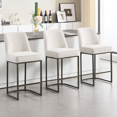 26.7” Boucle Bar Stools & Counter Stools With Thick Backrest And Metal Frame