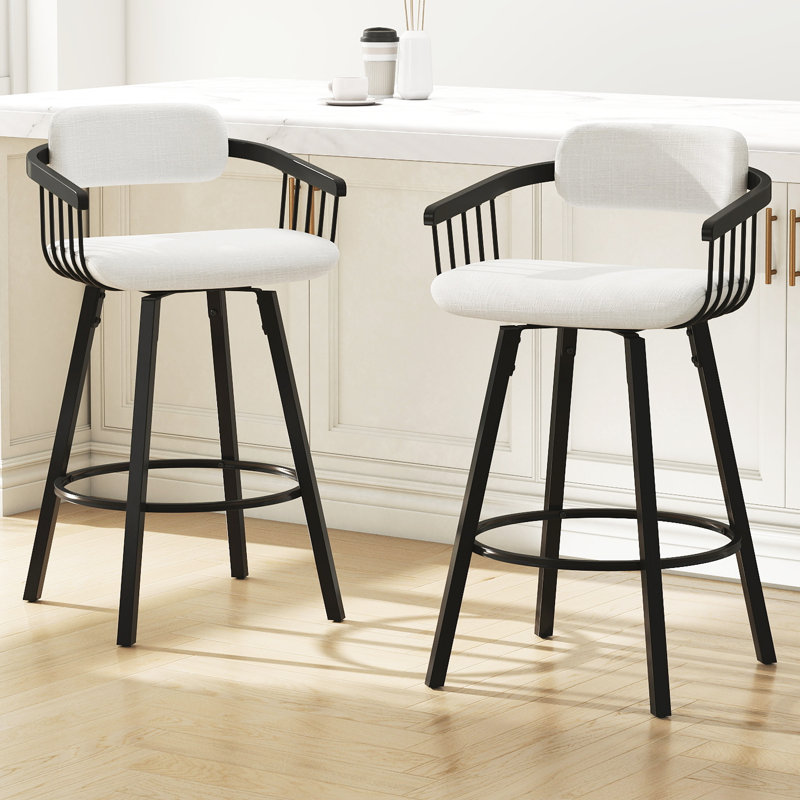 Modern Upholstered Counter Stool With Arms And Backrest With Footrest Metal Frame, Counter Height Bar Stool For Kitchen Island, Coffee Bar.