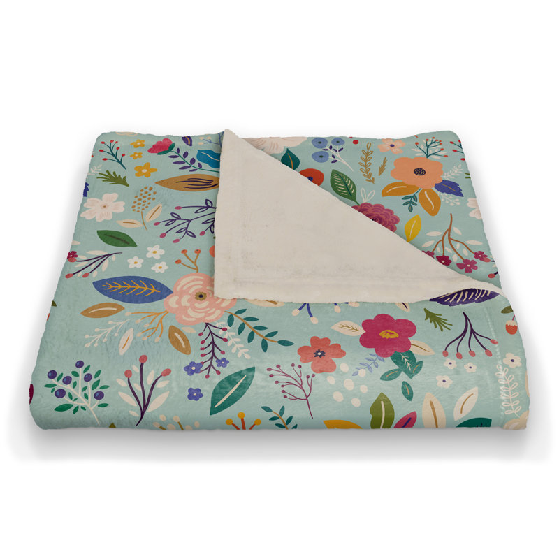 Hand Woven Throw Blanket, Floral, Blue