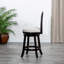 Tabouret pivotant à dossier en X de 24 po de hauteur comptoir, finition espresso, siège en tissu beige-222915886-222915874