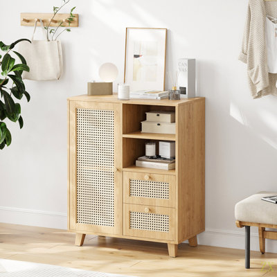 Rattan Buffet Cabinet With Adjustable Shelf, Sideboard With Drawers For Living Room, Kitchen, Entryway