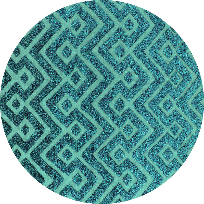 Tapis bleu sarcelle tissé à la machine, Rond 8 pi