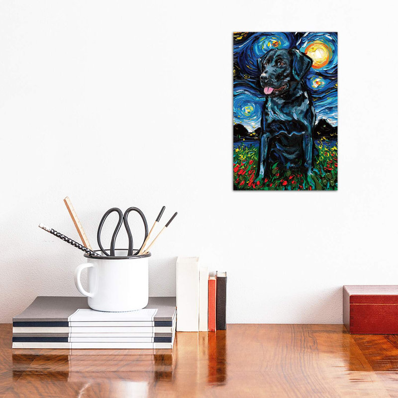 Black Labrador Night IV by Aja Trier - Wrapped Canvas Painting, 20.32 cm H x 30.48 cm W