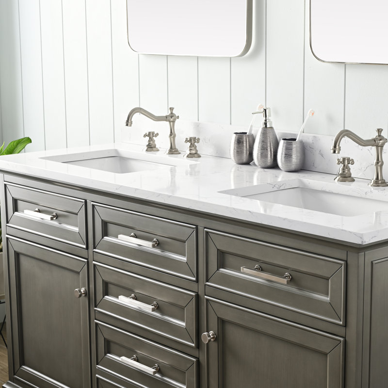 Thompson 60" W Double Vanity, Silver Gray/Brushed Nickel