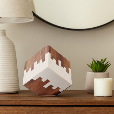 Modern Two Tone Cube Decorative Object For Home Decor - Stylish Sculpture Figurine Or Statues For Decorations For Living Room - 4", Natural/White
