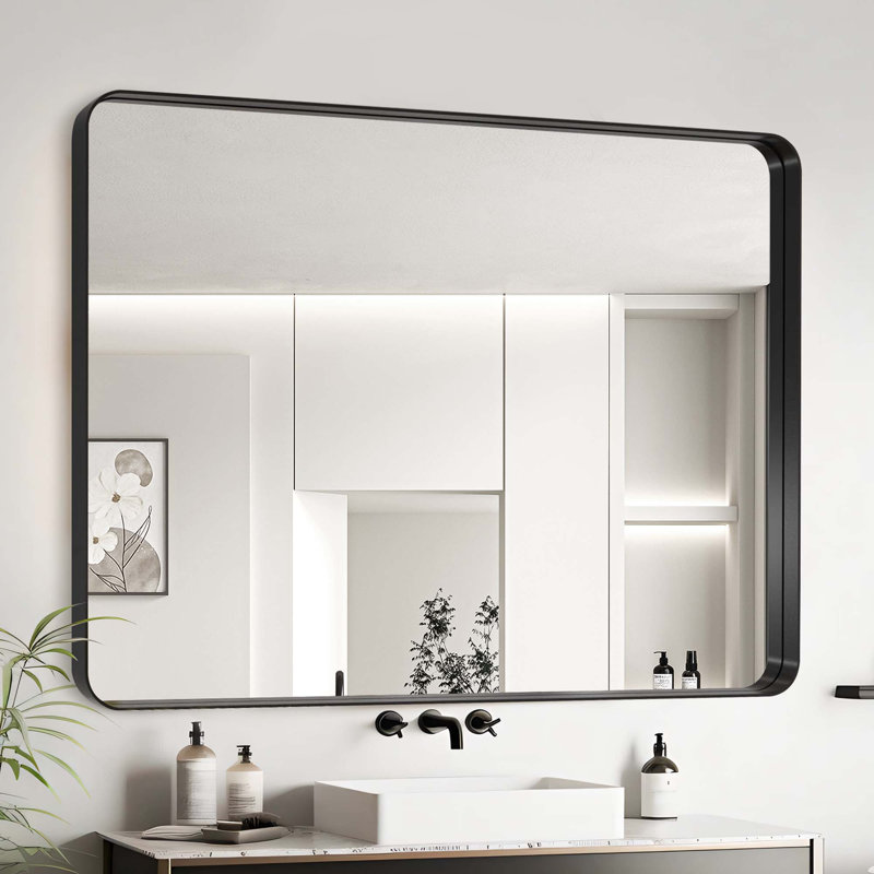 Miroir de salle de bain, Noir, Horizontale, 32 po x 48 po