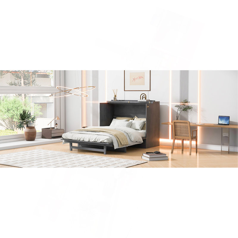 Murphy Bed With Charging Station And Drawer, Full, Gray