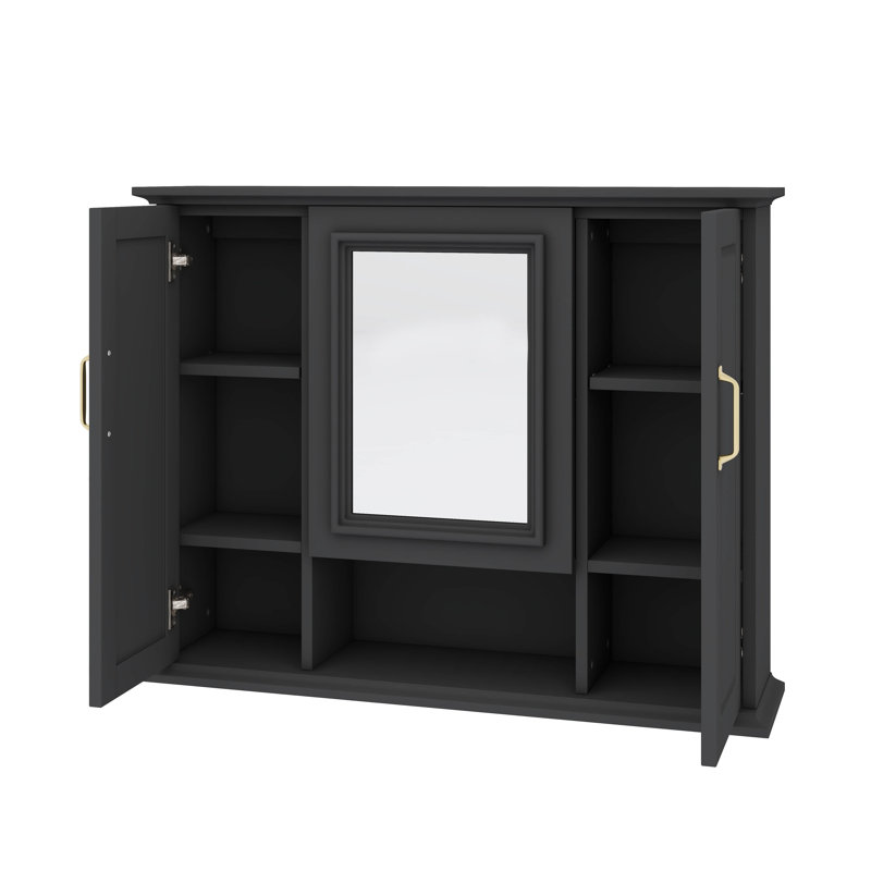 Armoire de rangement murale 36 po, armoire murale avec miroir, armoire à pharmacie à trois portes, Noir