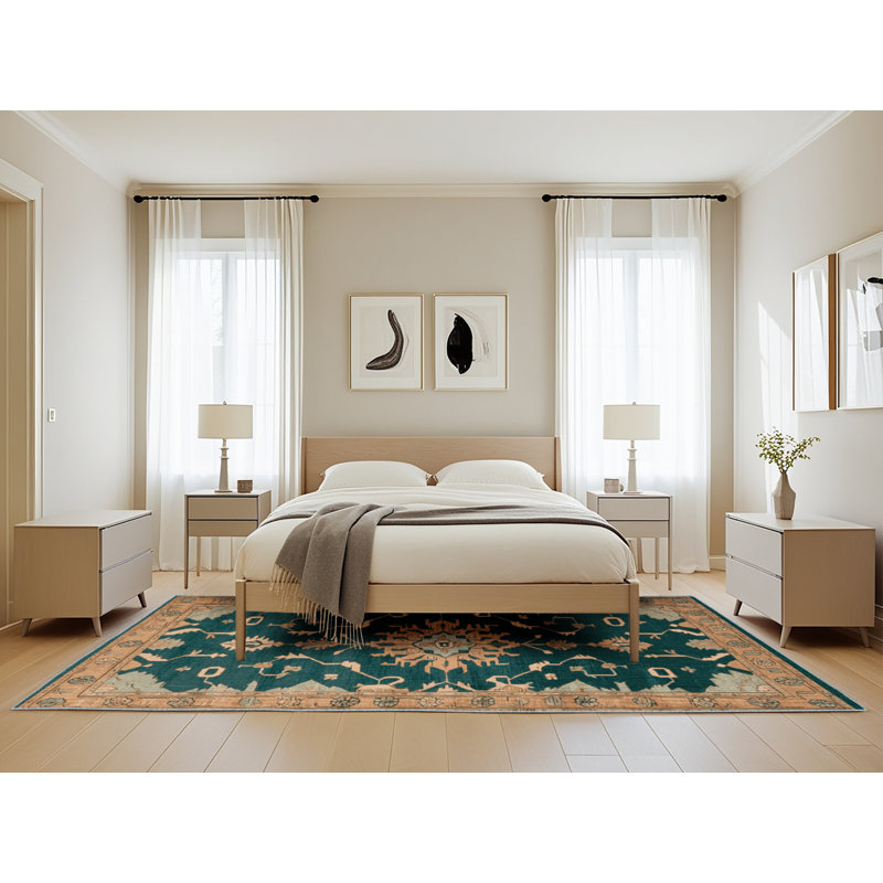 Tapis bleu lavé à la machine, Rectangle 5 pi x 8 pi