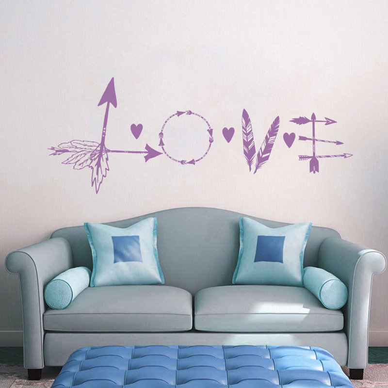 Décalcomanie murale flèche en plumes love, Lilas