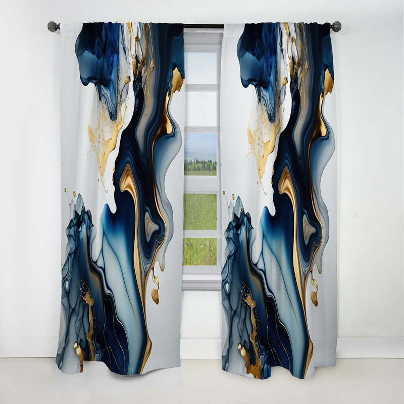 Abstract Geode Marble Blue I - Abstract Marble Curtain - Blackout Marble Curtain - 1 Panels, 52" W x 120" L