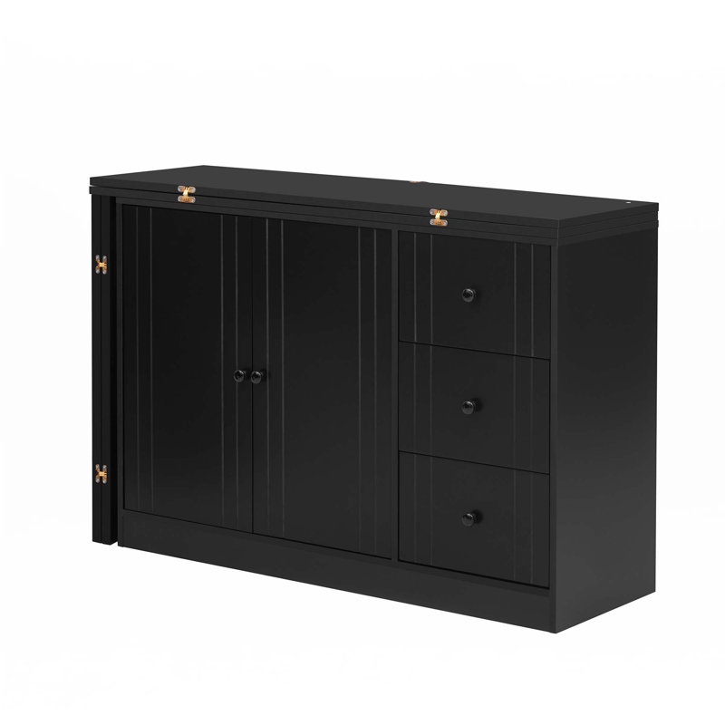 Innovative Sideboard Converts Into A Dining Table And Adjustable Pull-Out Top, Black