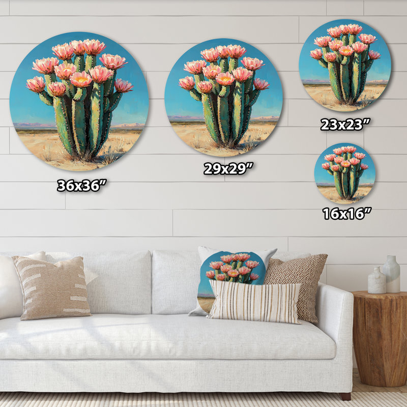 «Pastel Cactus Bloom In The Desert II», reproduction d'art en métal rose traditionnel, H 29 po x l 29 po