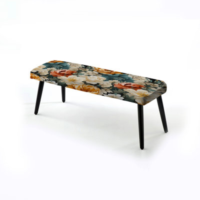 Motif floral rétro jaune, blanc et bleu - Banc rembourré floral noir