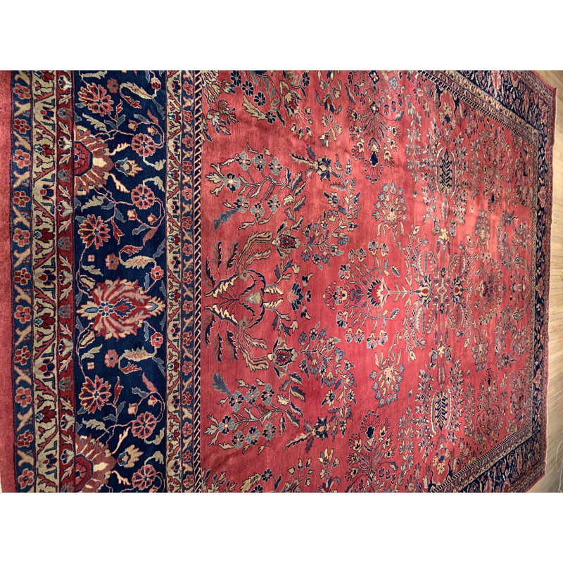 Tapis unique rouille / bleu marine noué à la main 11 pi 11 po x 14 pi 7 po