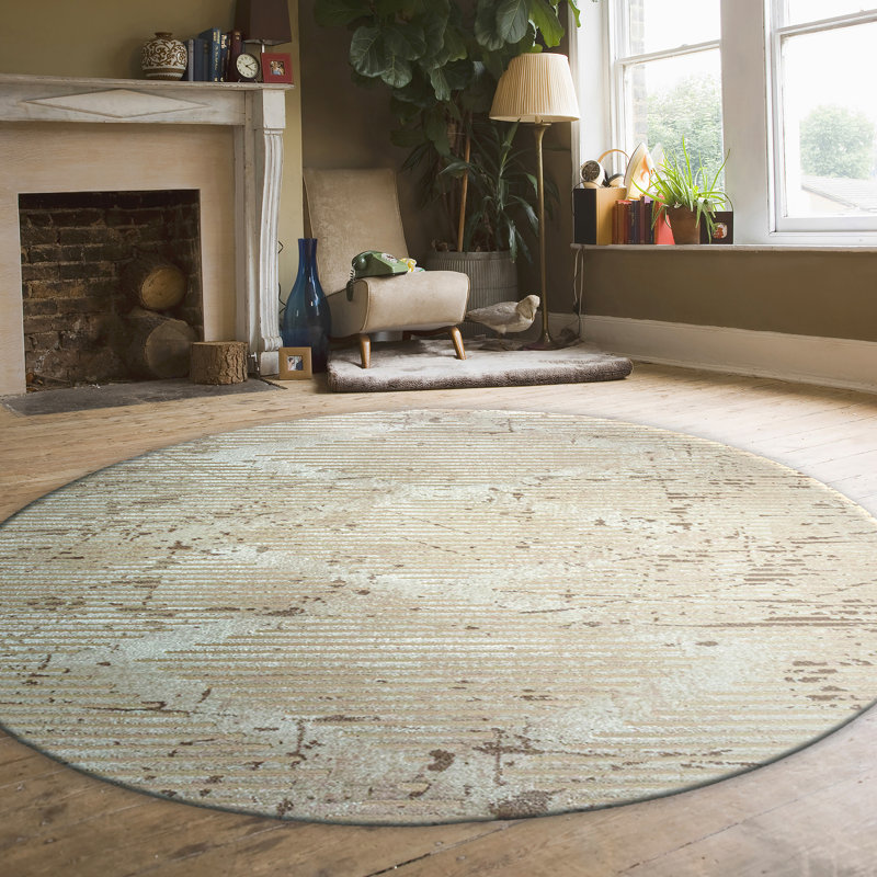Davide Beige Geometric Area Rug – Modern Transitional Design, Soft High-Low Texture, Round 7'10"