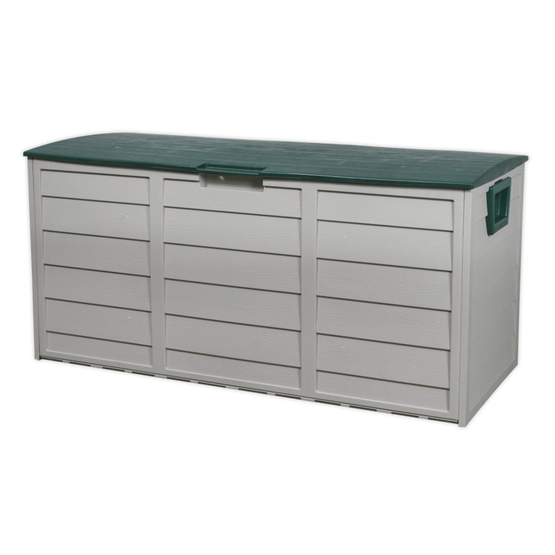 Symple Stuff Shelba 112cm W 60L Water Resistant Plastic Lockable Deck Box with Wheels in Green/Grey
